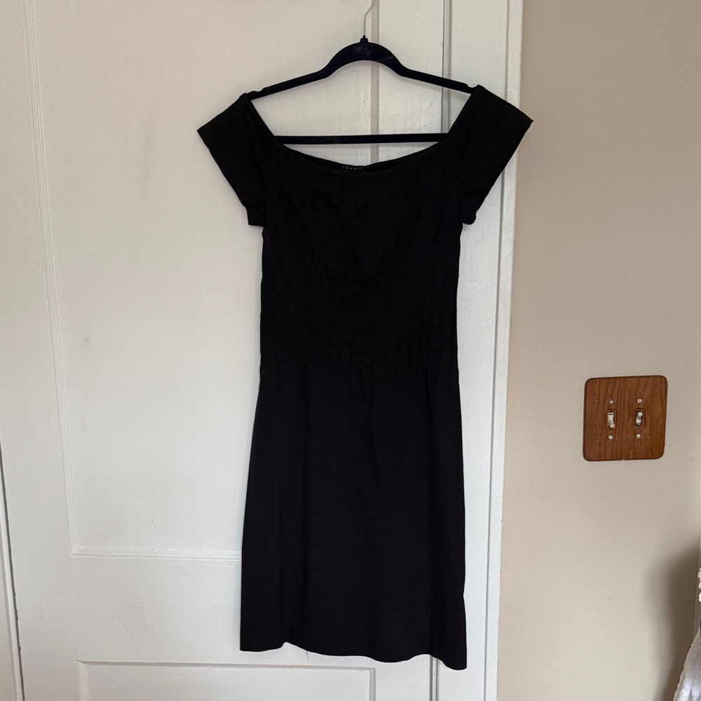 Theory Black Off-Shoulder Mini Dress